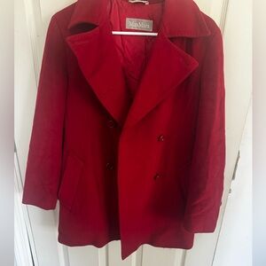 Max Mara Jacket Womens 8 Red Wool Pea Coat Overcoat Double Breasted Vented